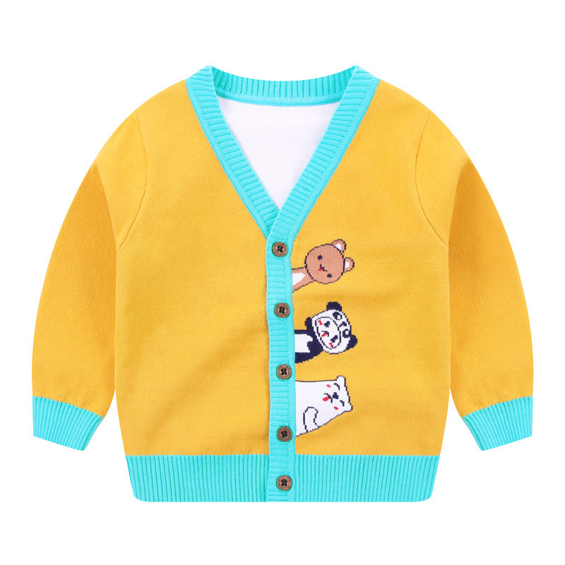 Kids Cardigan V-Neck Single-breasted Sweater