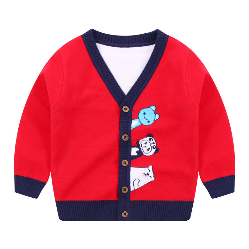 Kids Cardigan V-Neck Single-breasted Sweater
