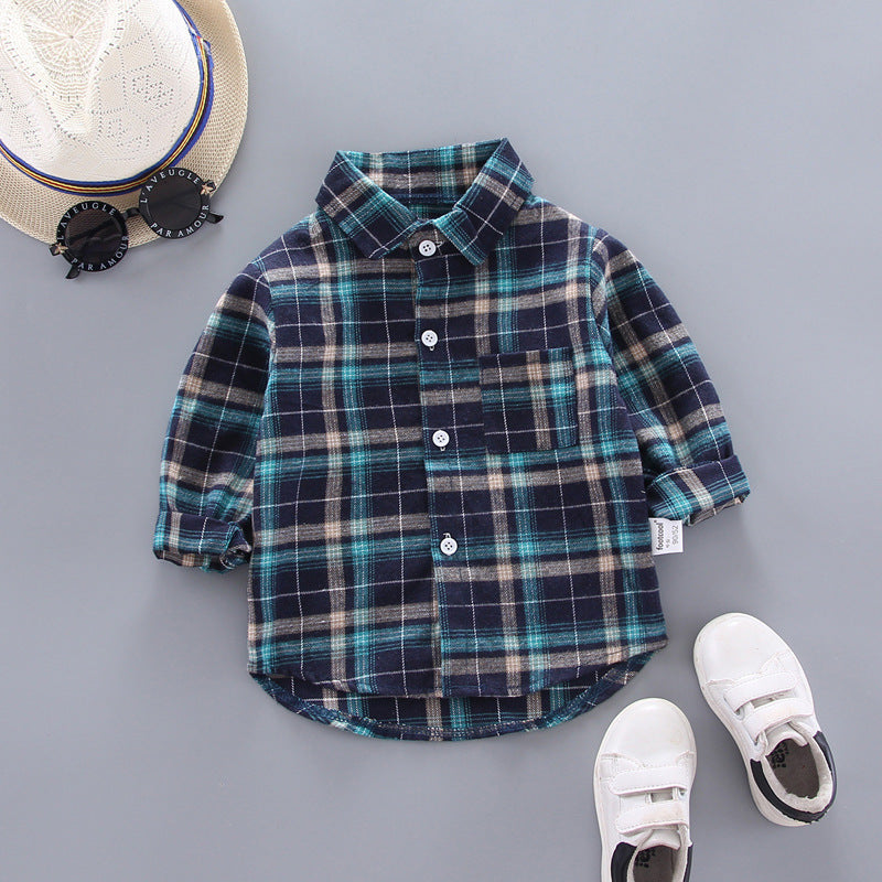 Kids Plaid  Lapel Long Sleeves Shirts
