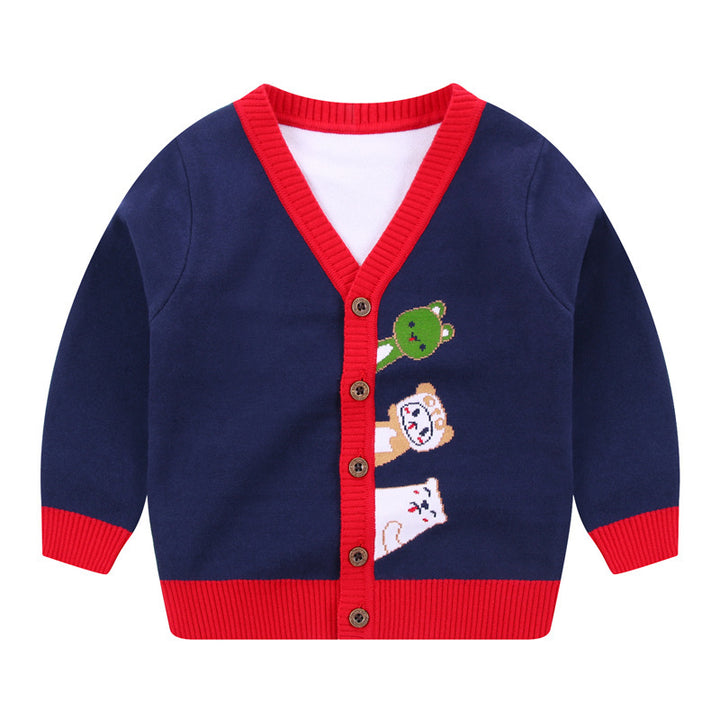 Kids Cardigan V-Neck Single-breasted Sweater