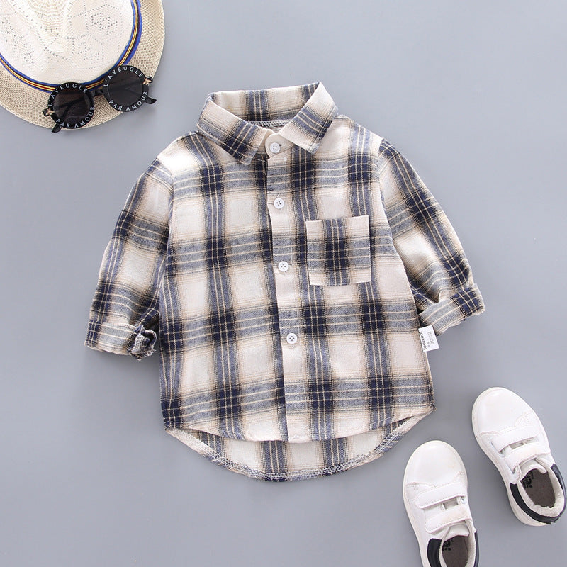 Kids Plaid  Lapel Long Sleeves Shirts