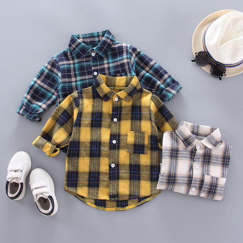 Kids Plaid  Lapel Long Sleeves Shirts