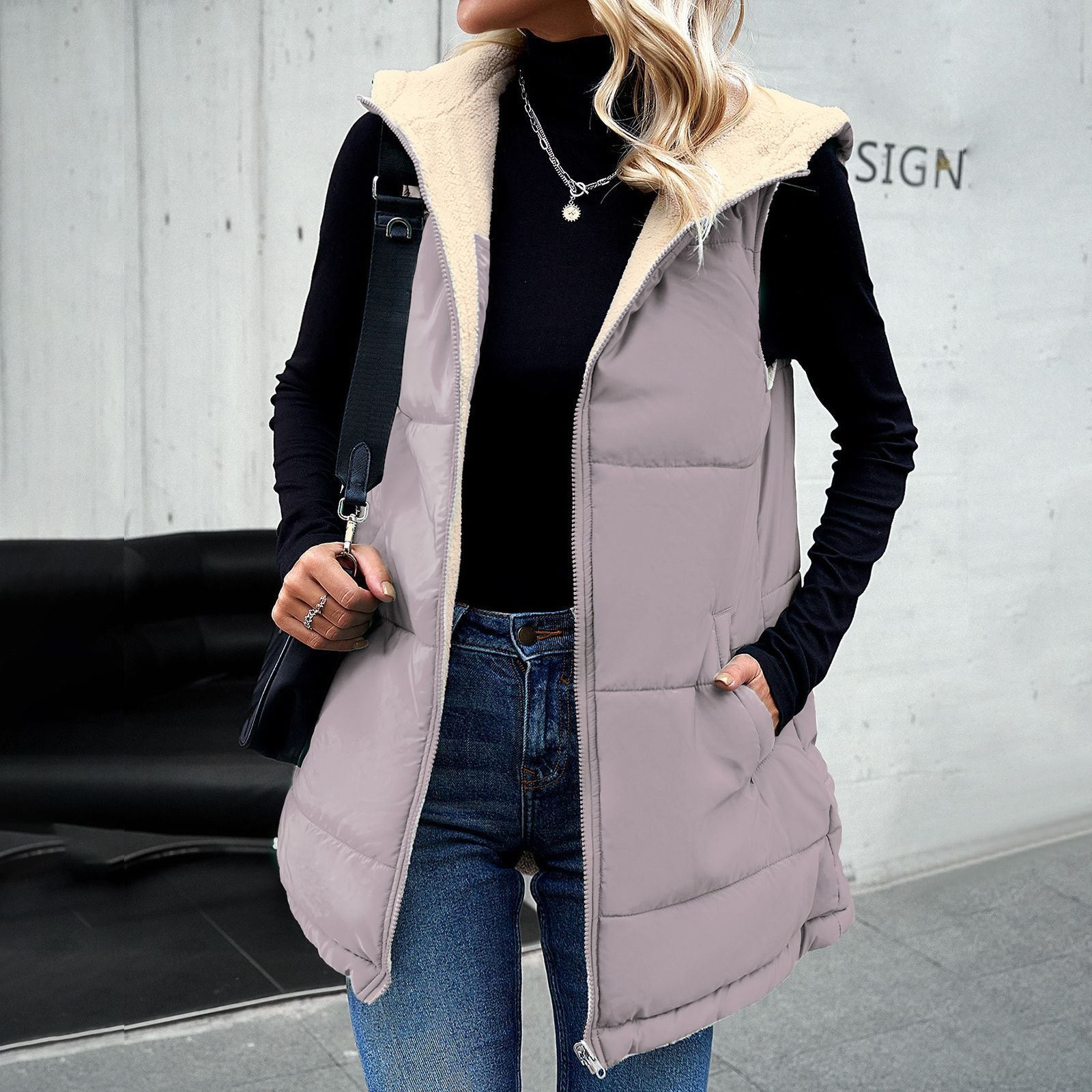 Women's Mid-length Hooded Cotton Jacket