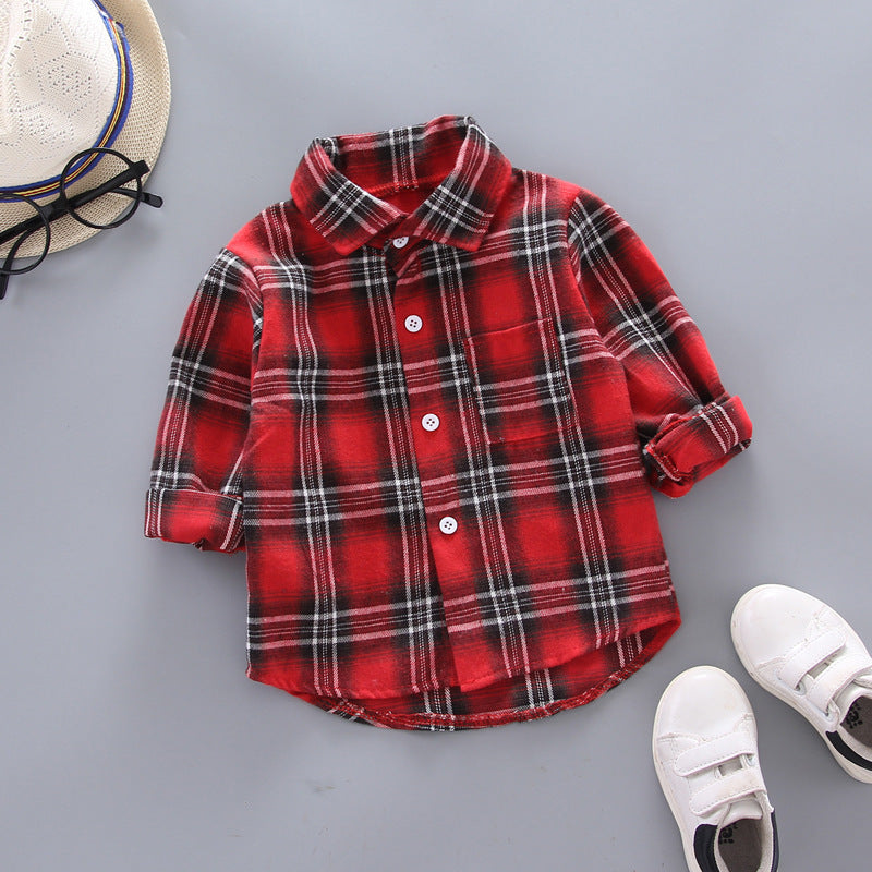 Kids Plaid  Lapel Long Sleeves Shirts