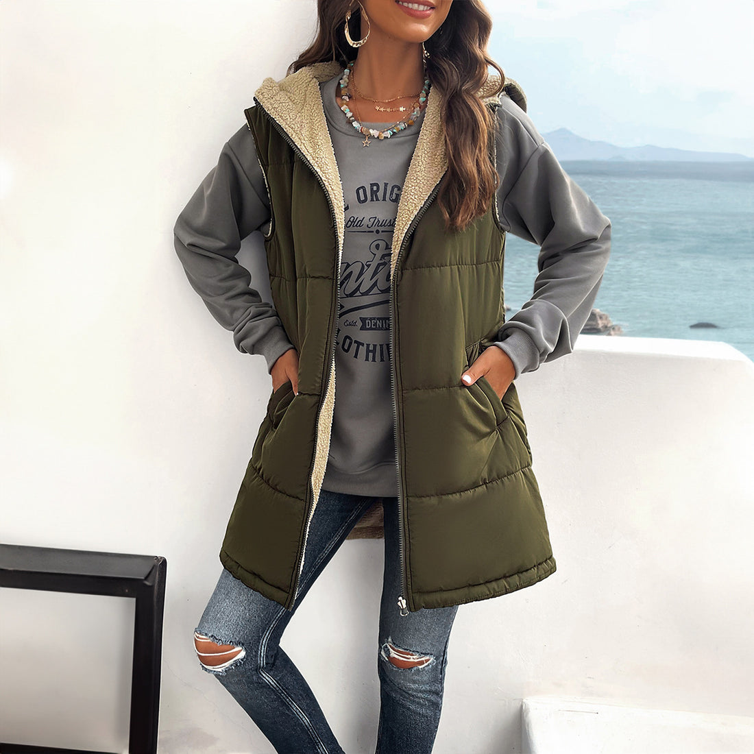 Women's Mid-length Hooded Cotton Jacket