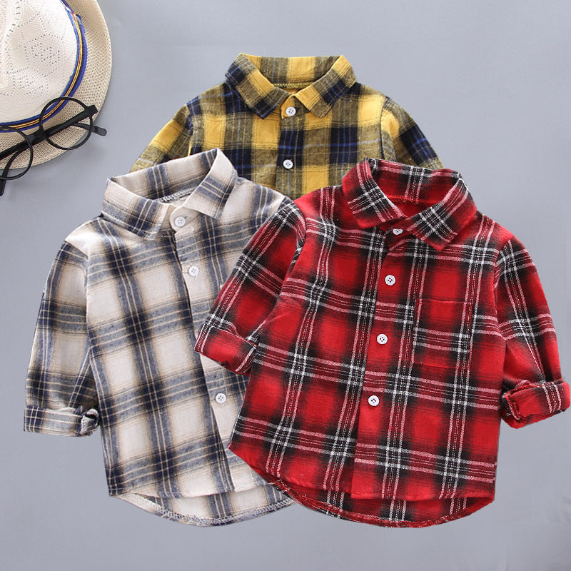 Kids Plaid  Lapel Long Sleeves Shirts